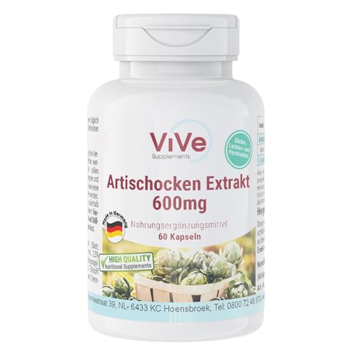 Artischocken-Extrakt 600mg - 60 Kapseln - standardisierter Extrakte mit 2,5{fca0bb2846871919a38860fcc41d535a5c80bee46eba36ef85c4f61c7ff3a352} Cynarin - hochdosiert und vegan | Qualität aus Deutschland von ViVe Supplements Artischocken-Extrakt 600mg - 60 Kapseln - standardisierter Extrakte mit 2,5{fca0bb2846871919a38860fcc41d535a5c80bee46eba36ef85c4f61c7ff3a352} Cynarin - hochdosiert und vegan | Qualität aus Deutschland von ViVe Supplements