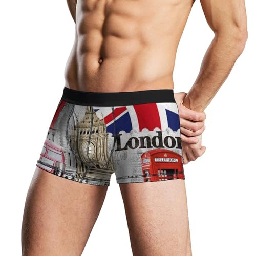 London Big Ben UK British Flag Men's Boxer Briefs Soft Underwear Stretch Waistband Trunks Panty3