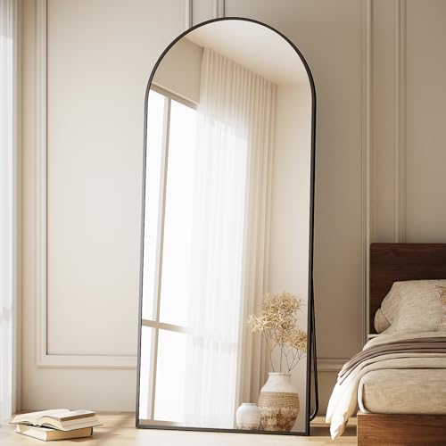 GLSLAND Arched Full Length Mirror - 68" x 24" Floor Mirrors Aluminum Alloy Frame Full Body Mirror for Cloak Room, Bedroom, Living Room,Black
