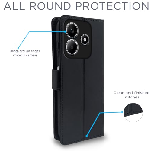 Image of Amazon Basics Flip Cover for Redmi Note 14 5G Leather Finish | Wallet Stand and Shock Proof | Inside TPU with Card Pockets | Complete Protection Flip Case (Black)