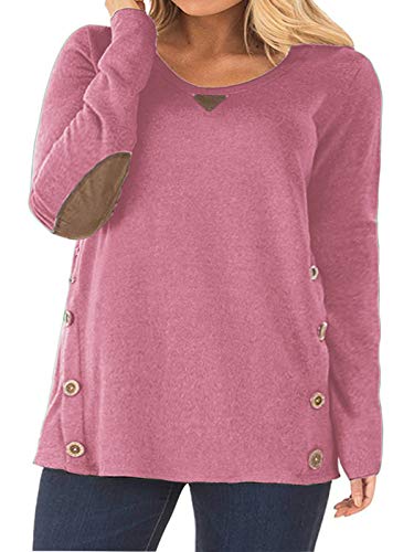 DOLNINE Womens Plus Size Tee Shirts Casual Long Sleeve Tops Buttons Side Tunic Pink-24W