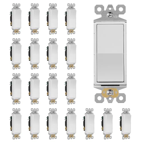 Image of ECOELER 3Way Decorator Light Switch, Electrical Rocker Paddle Wall Switch Replacement, 15A 120 /277V, Self-Grounding, On /Off Interrupter for Residential and Commercial, White, 20 Pack