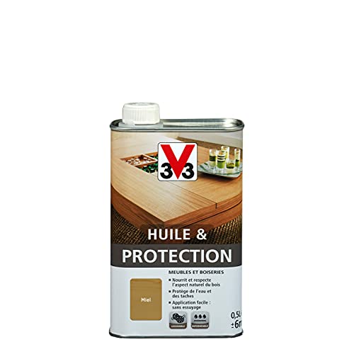 V33 Huile & protection pour meubles et boiseries, Miel 0,5L