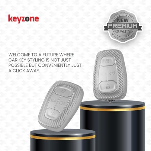 Image of Keyzone Silverstar TPU Key Cover with Keychain fit for Tata Cars, Compatible with Nexon, Harrier, Altroz, Safari, Punch, Tigor Smart Key (Silver)