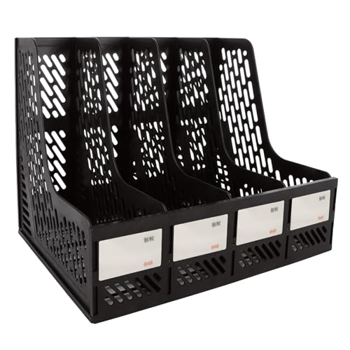 ASelected File Holder Folding Bookshelf 4 Vertical Plastic Magazine Holders Desk Organizer Document Folder For Office Organization And Storage (Black)