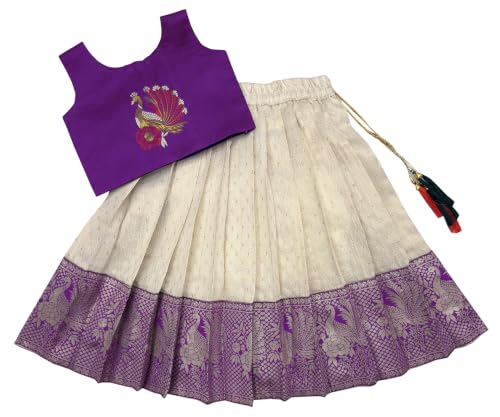 Image of Girls South Indian Pattu Pavadai | Traditional Jacquard Silk Lehenga Choli Set