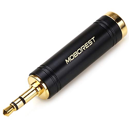 MOBOREST 3.5mm to 1/4'' Stereo Pure Copper Adapter, 1/8'' (3.5mm) Male Plug to 1/4'' (6.35mm) Jack Female Socket Adapter for Headphone Amp Adapte Black -1PCS