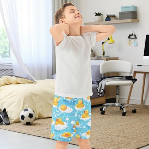 Boys Athletic Shorts with Pockets Rubber Duck Running Basketball Shorts for Youth Elastic Waist Size 7-83