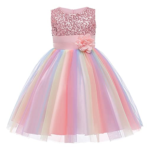 M MUNCASO Vestido de princesa para menina com lantejoulas tule arco-íris menina formal vestido para festa de aniversário, casamento, dama de honra, menino bebé vestido de noite, Rosa.