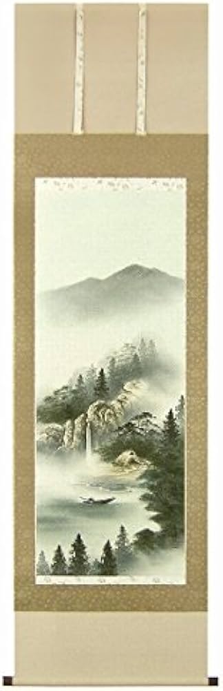 Amazon.co.jp: 小栗春峰『彩色山水』日本画 掛け軸 風景画 水墨画