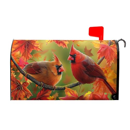 Autumn Bird Mailbox Cover Magnetic Large Size 25.5x21 Inch Fall Red Birds with Maple Leaves Mailbox Covers Happy Holiday Thanksgiving Mailbox Post Cover Decor Letter Box Wraps for Outdoor Garden Yard by Granbey - Used condition - US$14.04