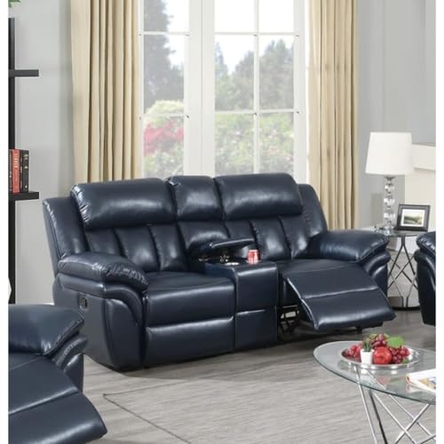 Image of Torque - Jerry 2 Seater Leatherette Manual Recliner | Recliner Sofa /Chair for Living Room, Bedroom, Office (Navy Blue) | 1 Year Warranty