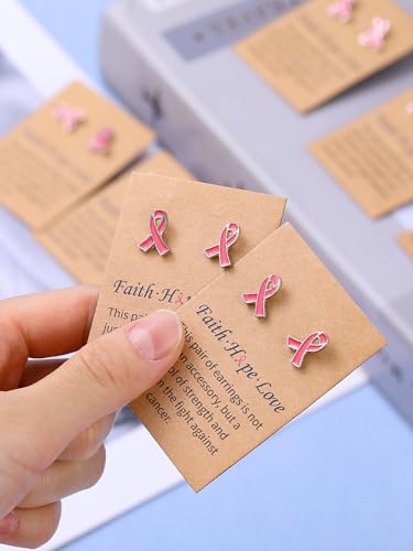 24 Pairs Pink Ribbon Stud Earrings Breast Cancer Awareness Earrings for Women with Motivational Jewelry Gift Set with Card for Breast Cancer Awareness Month Jewelry Supplies4