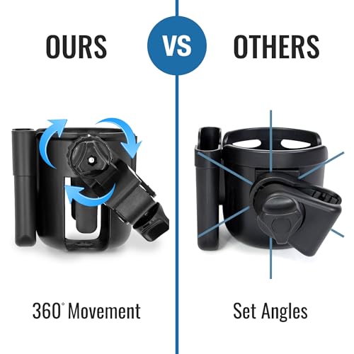 Image of Habitat Universal Stroller Cup Holder Attachment with Phone Holder - Adjustable Drink and Phone Organizer for Baby Strollers,Walkers, Bikes & Scooters, Parent Gift
