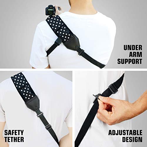 Usa Gear Camera Sling Shoulder Strap - Adjustable Neoprene, Safety Tether, Accessory Pocket, Dslr Strap Quick Release - Compatible With Canon, Nikon, Sony And More Dslr Mirrorless Cameras (Polka Dot) #TOP5