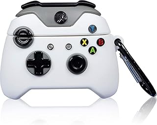 جراب سيليكون ناعم مضاد للصدمات لسماعات ابل ايربودز 2/1 من فكرة جديد ثلاثي الابعاد لطيف ومبتكر مع سلسلة مفاتيح الجيل الاول والثاني ابيض