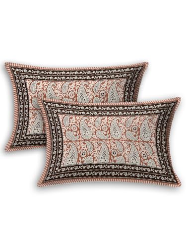 Image of LIVING ROOTS Jaipuri Hand Block Print King Cotton Bedsheet 86 * 104 inches (7 * 8.5 feet) with 2 Pillow Cover | 210 TC | Rich Fast Colour with No Colour Bleeding | (033-A)
