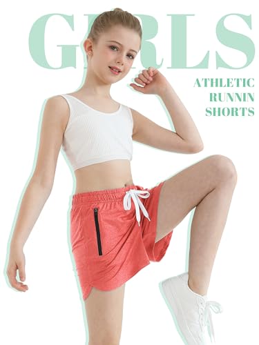 Resinta 4 Pack Girls Athletic Shorts Dry-Fit Soccer Running Shorts for Kids Workout Gym Active Apparel with Zipper Pockets4