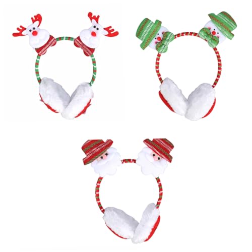Orejeras de invierno de Navidad: pack de 3 diademas con dibujos animados para mujer