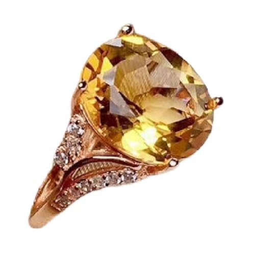 925 Sterling Silver Ladies Plate Princess Cut Cubic Zirconia Citrine Ring Fashion Citrine Gold Plated Gemstone Ring Open Adjustable Ring Engagement Wedding Ring CZC726