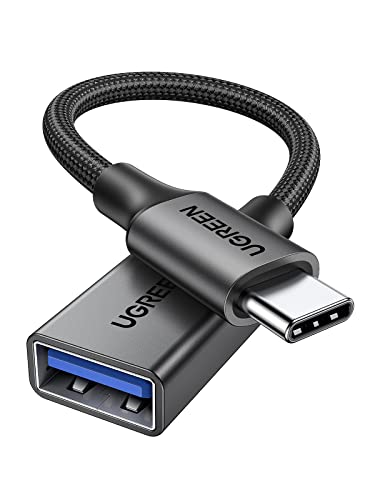 UGREEN Adaptador USB a Tipo C 3.0 Cable OTG de Aluminio Nylon 5Gbps Compatible con iPhone 17 Pro MAX Air MacBook Pro iMac iPad Galaxy S25 Carplay Laptop (Negro)