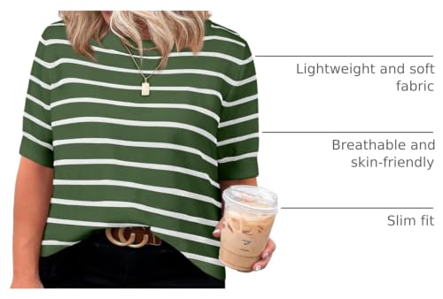 Image of Eytino Women Plus Size Sweater Tops Short Sleeve Crewneck Striped Tshirts Casual Summer Blouses Shirts(1X-5X)