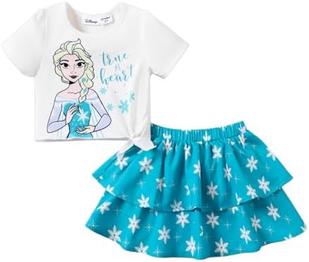 Disney Frozen Toddler Girl Outfits Elsa 2 Piece Skirt Set Ruffle Sleeve T-Shirt and Tutu Dress Birthday Party Outfit