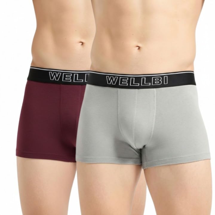 Image of Wellbi Mens Bamboo-Cotton Solid Trunks | 3x Softer Than Cotton | Breathable | Moisture-Wicking | 5x Odour Control | 4-Way Stretch | No Ride-Up Underwear