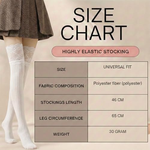 Image of Kraptick Women's Thigh High Stockings with Lace Top Soft Ribbed Stretchable Nylon Stocking, Fashion Hold-Up Stockings for Regular Use & Comfort Fit -2