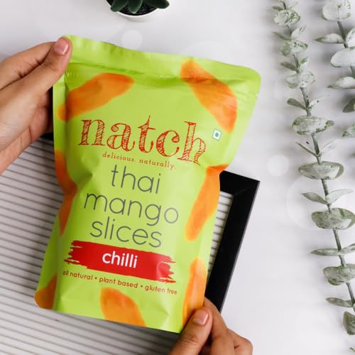 Image of Natch Dried Thai Mango Slices, Healthy Snakcs 100% All Natural, Vegan, Gluten Free, No Artificial Preservatives, Trans Fat Free, Rich in Antioxidants, Chilli Flavour, 150gm each (Pack of 2)