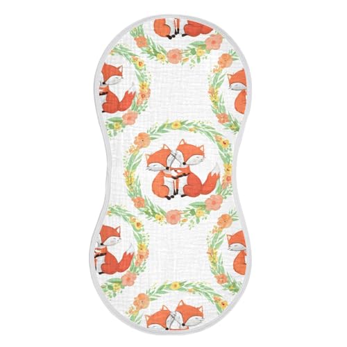 2 Pack Baby Burp Cloths, Soft Absorbent Burping Cloths for Babies, Cotton Milk Spit Up Rags, Large Size for Newborns, Baby Boys and Girls (Fox Floral Wreath)