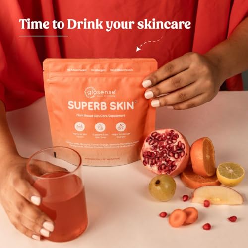 Image of SUPERB SKIN by Glosense | Plant-Based Powder with Glutathione, Amla & Sea Buckthorn | Skin Care Supplement|Tasty Collagen Booster for Glowing Skin, Anti-Aging & Immunity | 120g | 30-Day Supply
