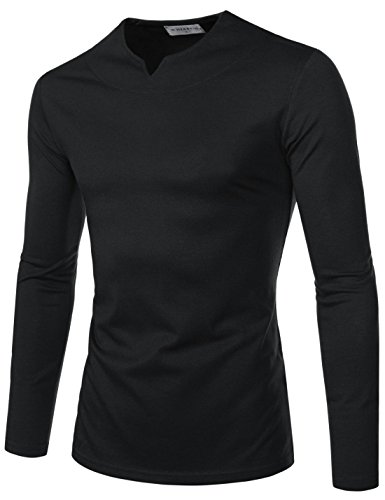 NEARKIN Sewing Line Point Long Sleeve Roundneck T-Shirts