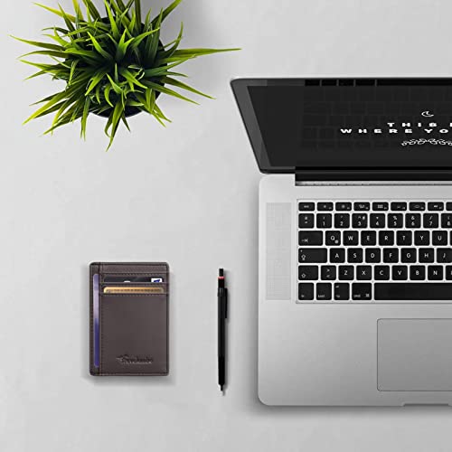 Travelambo Front Pocket Minimalist Leather Slim Wallet RFID Blocking Medium Size(VP Grey Deep)