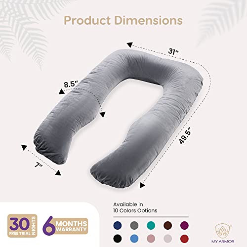 MY-ARMOR-Full-Body-U-Shaped-Pregnancy-Pillow-for-Sleeping-Abdomen-Hip-Spine-Neck-Head-Support-Cushion-Washable-Premium-Velvet-Outer-Cover-with-Zip-Grey