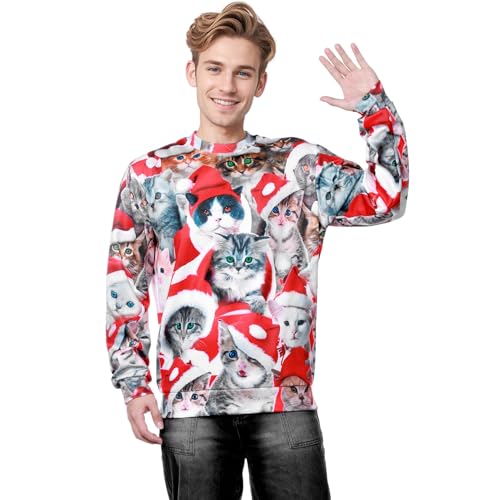 Angenster Suéteres de Navidad para hombre y mujer, suéter feo de Navidad, suéteres de Navidad para hombres y mujeres, divertidos suéteres de Navidad con gatos, suéter de Navidad para pareja para otoño