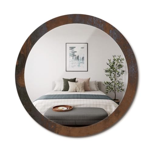 Miroir mural rond rustique métallique fi90 pour décoration intérieure chic