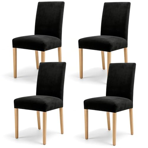 Xgvzs 4PCS Dining Chair Covers Removable Chair Slipcovers Reusable Set of 4 Velvet Black for Dining Room Kitchen