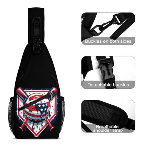 Baseball Drip Ice Cream American Flag Game Day Sling Bag Crossbody Travel Hiking Chest Multipurpose Travel Daypack for Women Men3