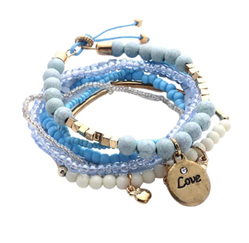 Caiyao Boho Stackable Bead Bracelets Bohemian Multilayer Stretch Bracelets Multicolor Love Pendant Bangles Bracelet Stretch Bangles Multilayer Stacking Bracelet Fashion Jewelry