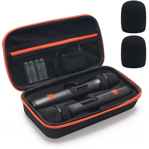 Coitak Wireless Microphone Case for JBL Wireless 2 Microphone System, Handheld Dual Mic Case with 2 Mic Foam Covers, Portable Mic Storage Bag for Travel (Box Only) Black Cover