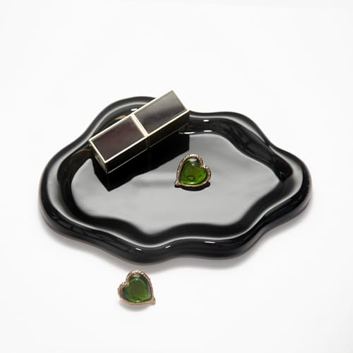 Image of Jewelry Dish Trinket Tray for Women, Ring Dish Holder, Unique Cloud Shape Ceramic Plate Cute Things Vanity Aesthetic Room Decor Mother's Day Birthday (Balck)