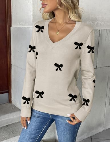 Zeagoo Women's 2025 Fall V Neck Sweater Trendy Long Sleeve Casual Lightweight Ribbed Knit Pullover Tops2