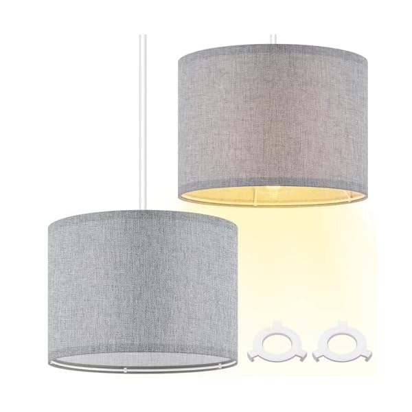 Weewooday Fabric Lampshade for Ceiling with E27 to E14 Adapter Ring Modern Pendant Table Floor Lamp Shades for Bedside Lamp 26 x 18 cm(Grey,2 Set)