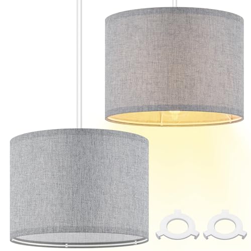 Weewooday Fabric Lampshade for Ceiling with E27 to E14 Adapter Ring Modern Pendant Table Floor Lamp Shades for Bedside Lamp 26 x 18 cm(Grey,2 Set)