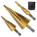 MISIQIMA 3tlg Stufenbohrer Set, 4-12/20/32 mm Sechskantschaft Doppelspiral Kegelbohrer, Titanbeschichtet Stufenbohrer Metall für Metalle, Kunststoffe und Holz
