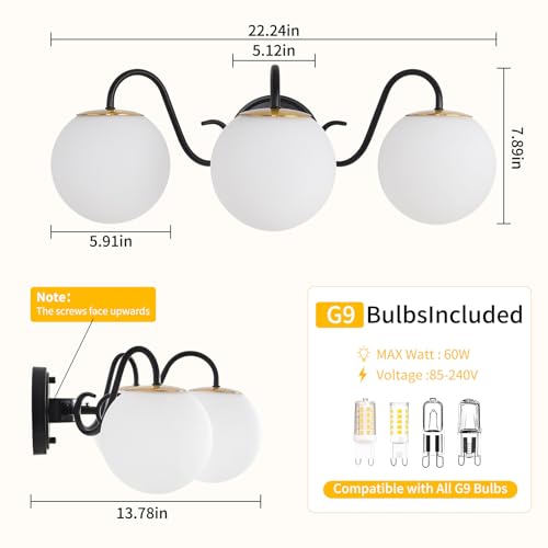 Image of Vintage Matte Black Bathroom Vanity Light Fixtures Over Mirror 3 Lights