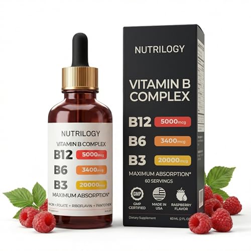 nutrilogy Vitamin B Complex for Men & Women - Riboflavin B2, B3, B5, B6, B12 | B-Complex Supplement - Nerve Pain, Energy, Brain & Heart Support - Made in USA, 60 Servings