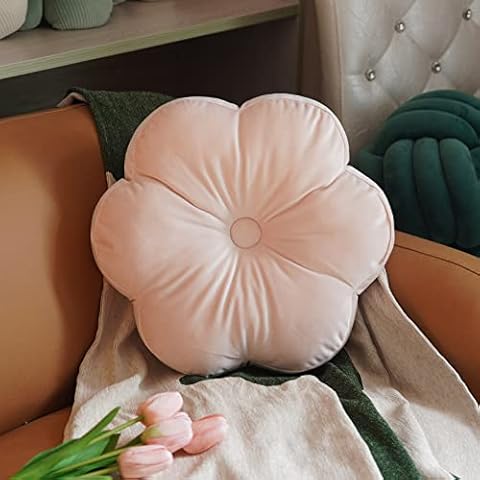 ARTMAGIC Flower Shaped Velvet Decorative Throw Pillow Cushion Ultra Soft Cute Floor Pillow for Couch Bed Sofa (Light Pink) Cover