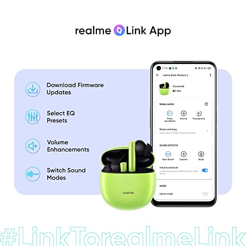 Image of realme Buds Air 2 True Wireless in Ear Earbuds with Active Noise Cancellation (ANC), Super Low Latency Gaming Mode, Smart Wear Detection, Fast Charging & Up to 25Hrs Playtime (Closer Green)